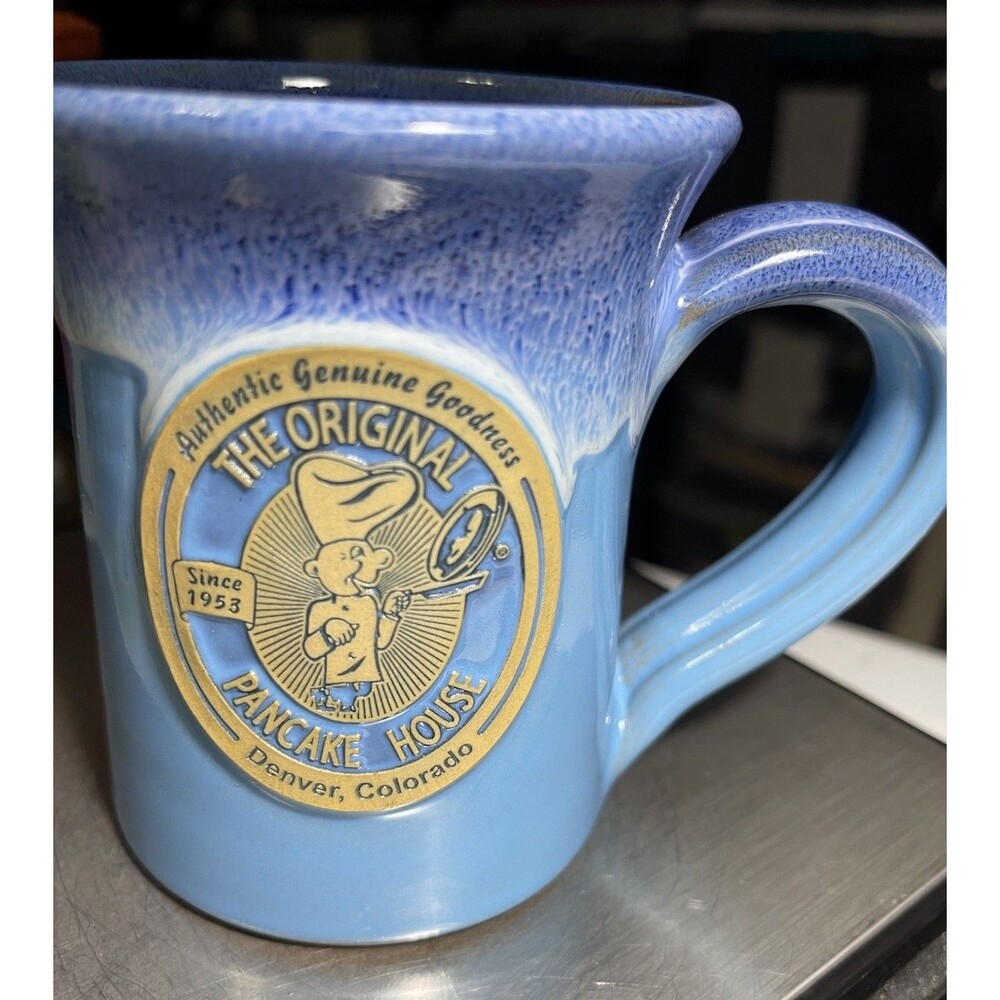 Deneen Pottery Original Pancake House Coffee Mug Denver CO Blue Handmade USA